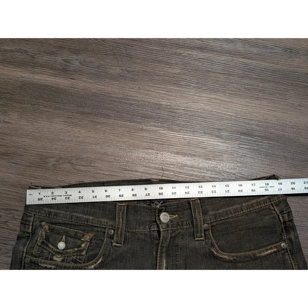 True Religion Joey Distressed Denim Jorts Mens 34 Black Gray Made in USA Y2K